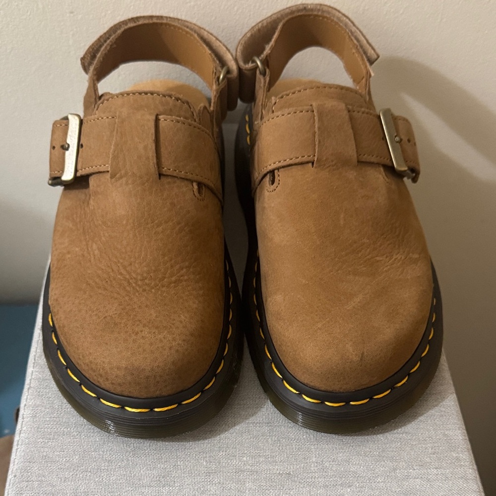 Dr. Martens Brown Mules with Buckle